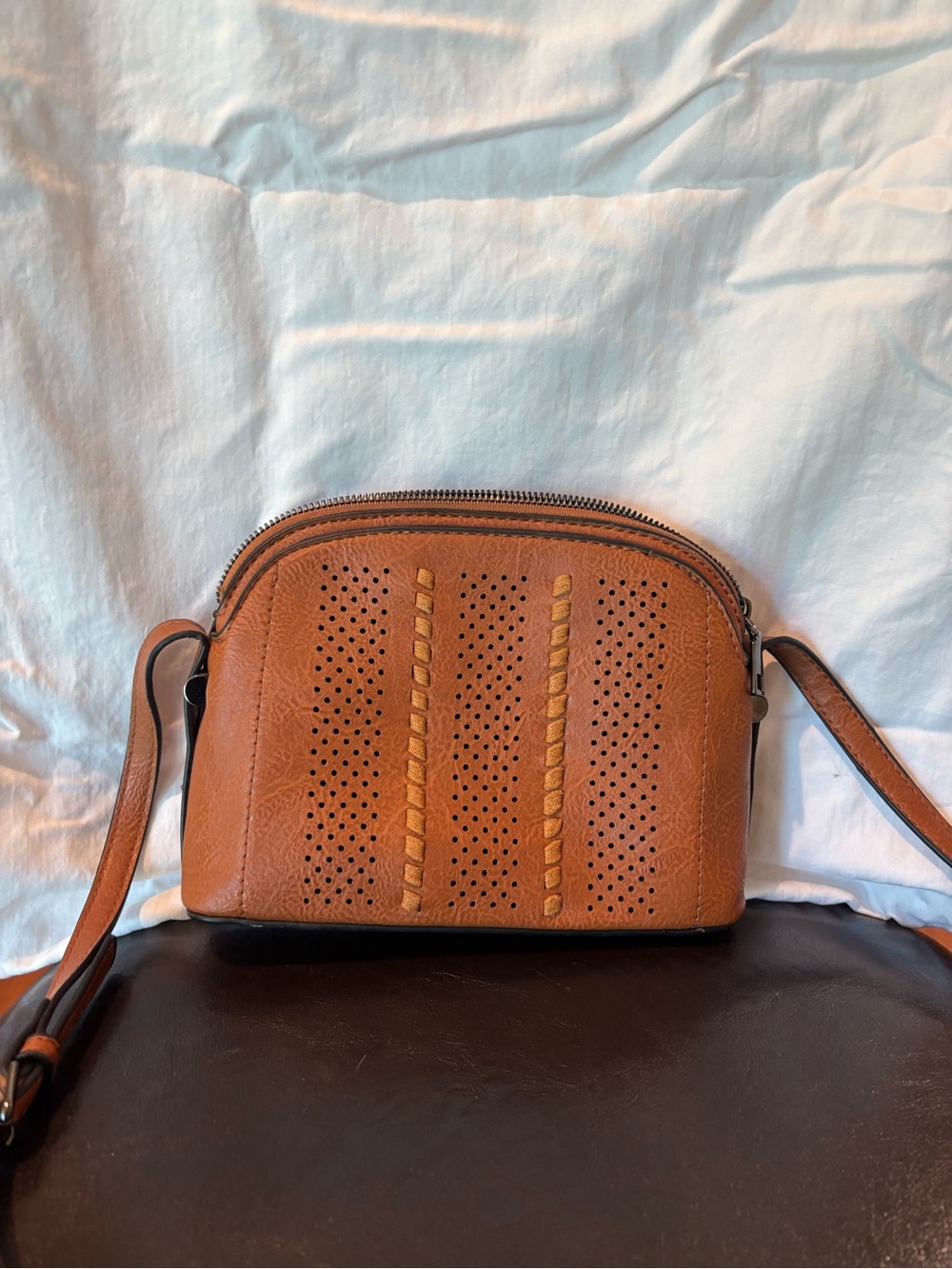 Sam & Hadley Tan Leather Crossbody Bag with Braided Detail